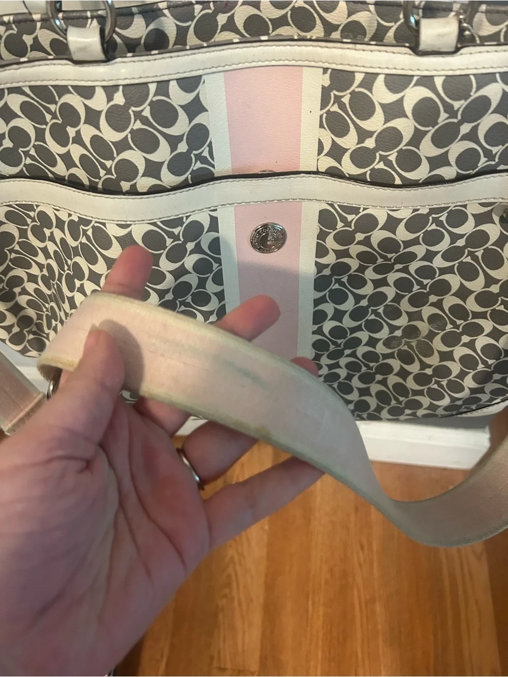 Coach Heritage Signature Large Tote Diaper Bag in Pink & Gray